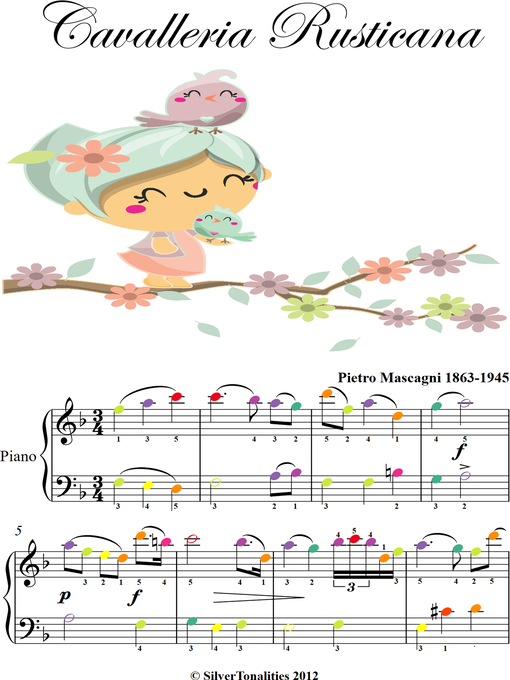 Cover image for Cavalleria Rusticana Easy Piano Sheet Music with Colored Notes